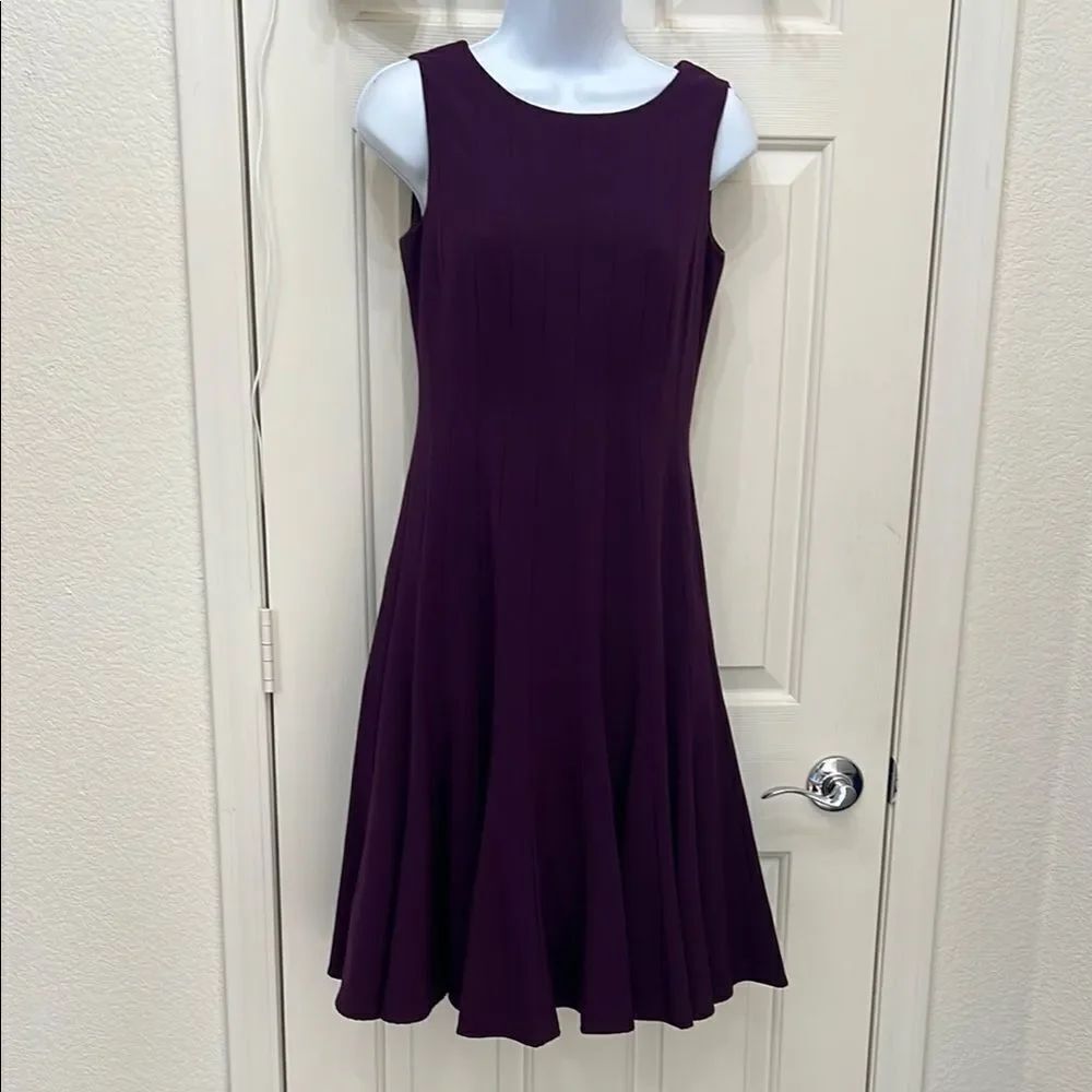 Calvin Klein Purple Plum Dress Scoop Neck Sleeveless Fit & Flare A-Line Midi